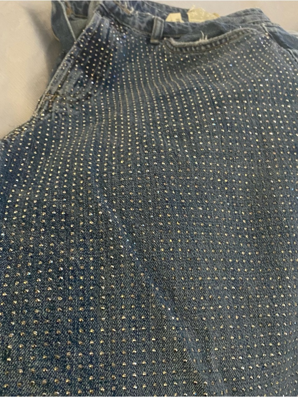Zara Blue Wide-Leg Rhinestone Jeans - Picture 9 of 10